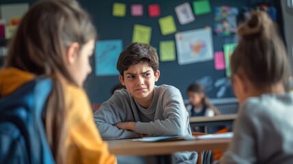 a classroom scene where a student is seen antagonizing a classmate, highlighting bullying behavior