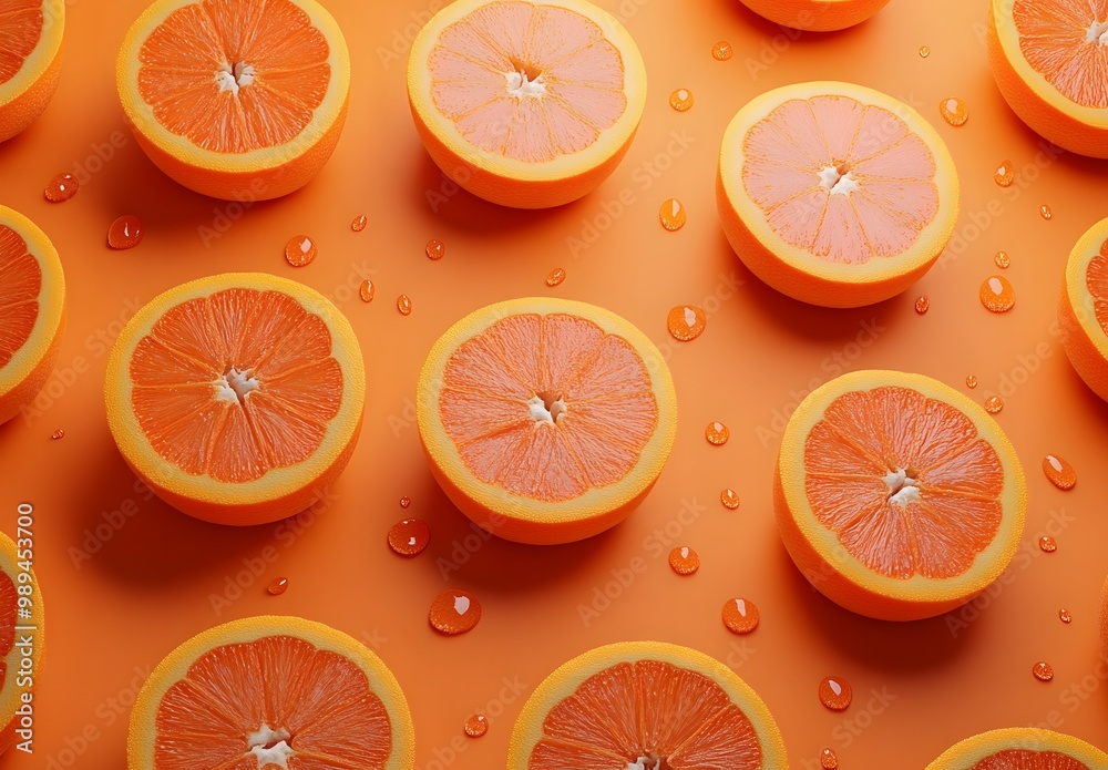 Poster Hyperrealistic Orange Slices Pattern on Orange Background