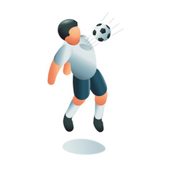 Isometric vector illustration Football Soccer poses - Jumping chest control