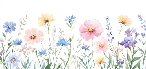 watercolor illustration of colorful wildflowers, with pastel colors