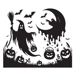 Ghost Halloween vector silhouette full black color white background