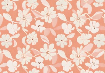 Peach & White Floral Geometric Tile Wallpaper