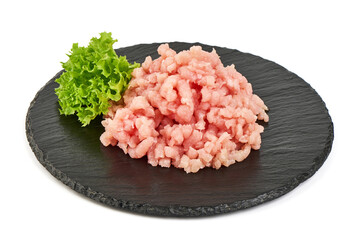 Fresh pork minced meat, isolated on white background