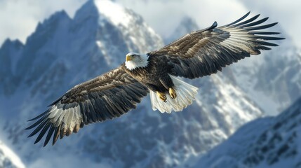 animals captured in a serene moment of a majestic eagle soaring high above a mountain range