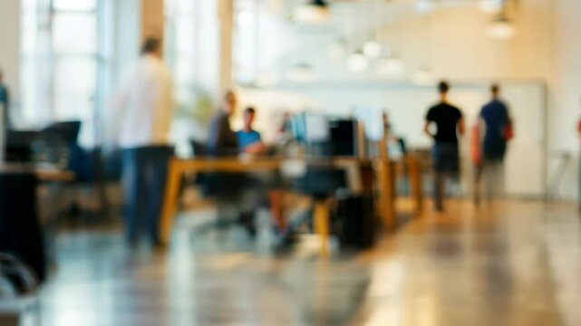 Modern office workspace with active employees and open concept design, 4k footage
