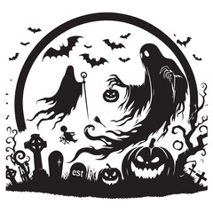 Ghost Halloween vector silhouette full black color white background