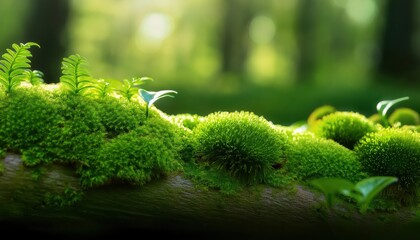 Close-up of lush green moss in a forest.