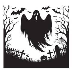 Ghost Halloween vector silhouette full black color white background