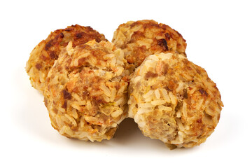 Baked meatballs, isolated on white background
