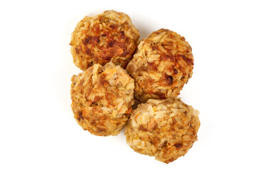 Baked meatballs, isolated on white background