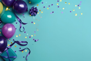 Blue Background with Balloons, Streamers & Gifts for Birthday Celebration