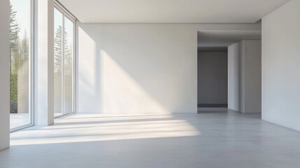 Obraz premium Empty residential room interiors featuring natural light and plenty of empty space ideal for mockup concepts and design presentations