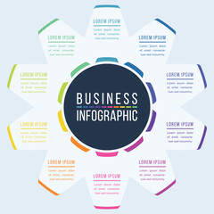 10 Steps Infographic circle design 10 steps, objects, elements or Options infographic business information template