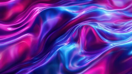 Obraz premium iridescent wave forms undulate in a mesmerizing dance holographic colors blend seamlessly creating a hypnotic 3d effect fluid motion captured in vibrant hues