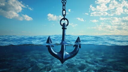 a shipâ€™s anchor being dropped into the water, illustrating the concept of security in navigation