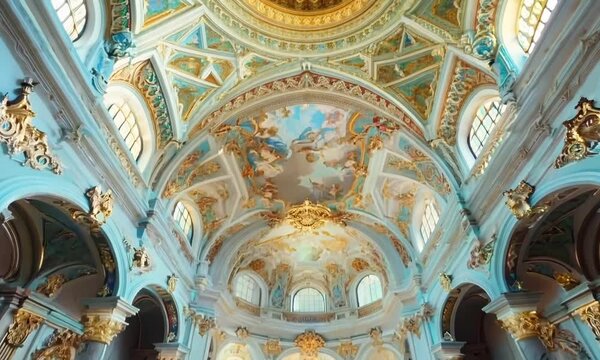 Archway with frescoes and reliefs, hyperrealistic Video