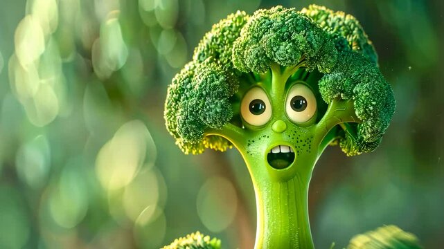 Funny cartoon broccoli character talking and explaining