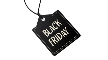 black price tag, text "BLACK FRIDAY", isolated on transparent background. Design element for promotional poster, sale poster, advertisement. Black Friday label for discount, bargains.