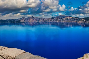 Summer View of Crater Lake National Park in Oregon.