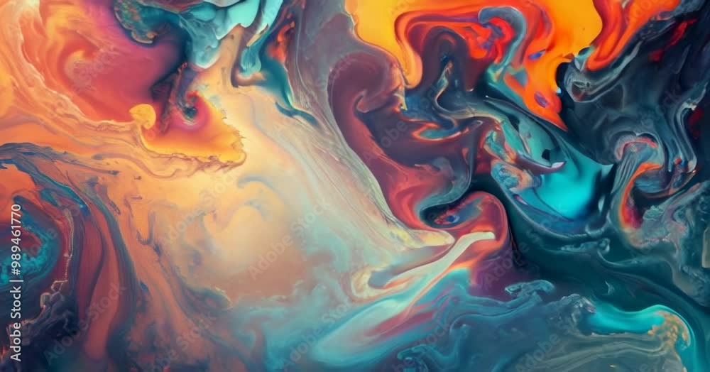 Poster abstract colorful fluid patterns swirling and blending dynamically.