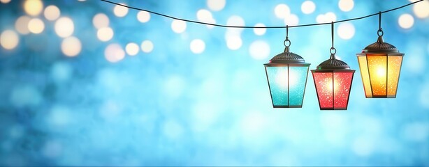 Festive Diwali lanterns in vibrant colors, glowing against a backdrop of twinkling stars   Lantern glow, Night celebration