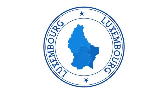 Luxembourg intro. Badge with the circular name and map of the country. Luxembourg round logo animation.