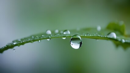 water drops on a green leaf