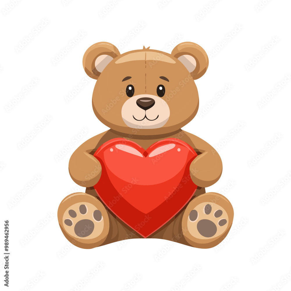 Wall mural cute teddy bear clutching a large heart vector graphic