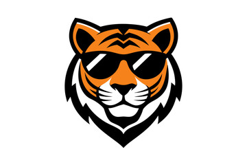 A Tiger head logo with sunglass silhouette, simple vector outline, on a white background  vector art illustration