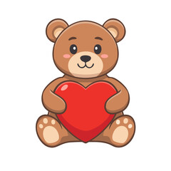 Obraz premium Cute Teddy Bear Holding a Big Red Heart Vector Illustration
