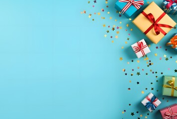 Obraz premium Colorful Gift Boxes Party Background With Confetti