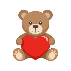 Teddy Bear Holding Heart Vector Illustration