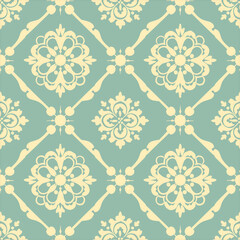 Fototapeta premium Seamless vintage pattern with floral designs in soft yellow and green hues