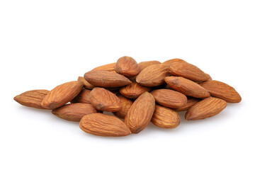 A pile of almonds isolated on white background
