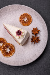 Sweet delicious cake with a layer of raspberry jam