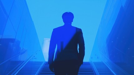 Obraz premium 春の野望：モチベーションと成功のために東京で階段を上るビジネスマン