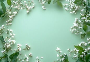 Fototapeta premium Green Background Floral Frame for Web Banner