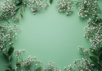 Fototapeta premium Green Background with Baby's Breath Flower Frame