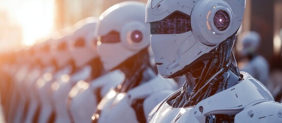 Business professional leveraging AI technology for transformation utilizing smart robots and cloud computing to enhance operations and drive success