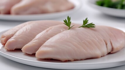 Fresh Raw Chicken Breasts on White Plate