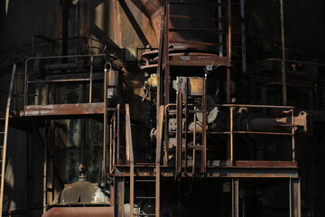 Old red brick and metal buildings in Closed metallurgical plant in Lower Vitkovice, part of famous tourist industrial complex, Ostrava, Czech Republic
