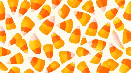 Vector illustration of a candy corn pattern, simple background, flat illustration style, simple lines and shapes, halloween sweets and treats concept
