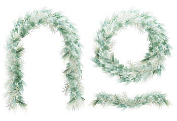 Cute Christmas Watercolor Holiday Set. Christmas tree Wreath Frame, cute girly ornaments, festive decor