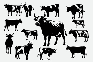 Cow Bull collections of silhouette vector