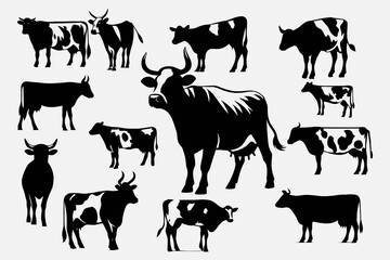 Cow Bull collections of silhouette vector