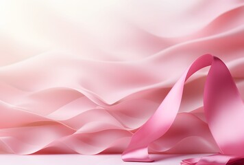Fototapeta premium Pink Ribbon on White Wavy Background for Cancer Awareness