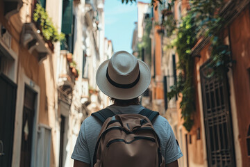POV shot of a tourist exploring a historic city
