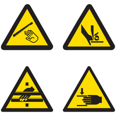 SA009,SA010,SA011,SA012,riesgo de corte, riesgo de aplastamiento,industrial, mano, seguridad, peligro, seguridad, accidente, peligro, protección, signo, icono, corte, símbolo, dedo, lesión, maquinaria