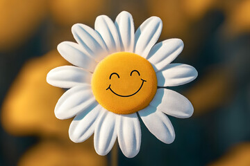 A cheerful daisy flower with a delightful smiling face design that brings joy and positivity