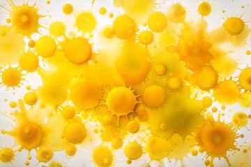 Abstract yellow paint splatters on white background